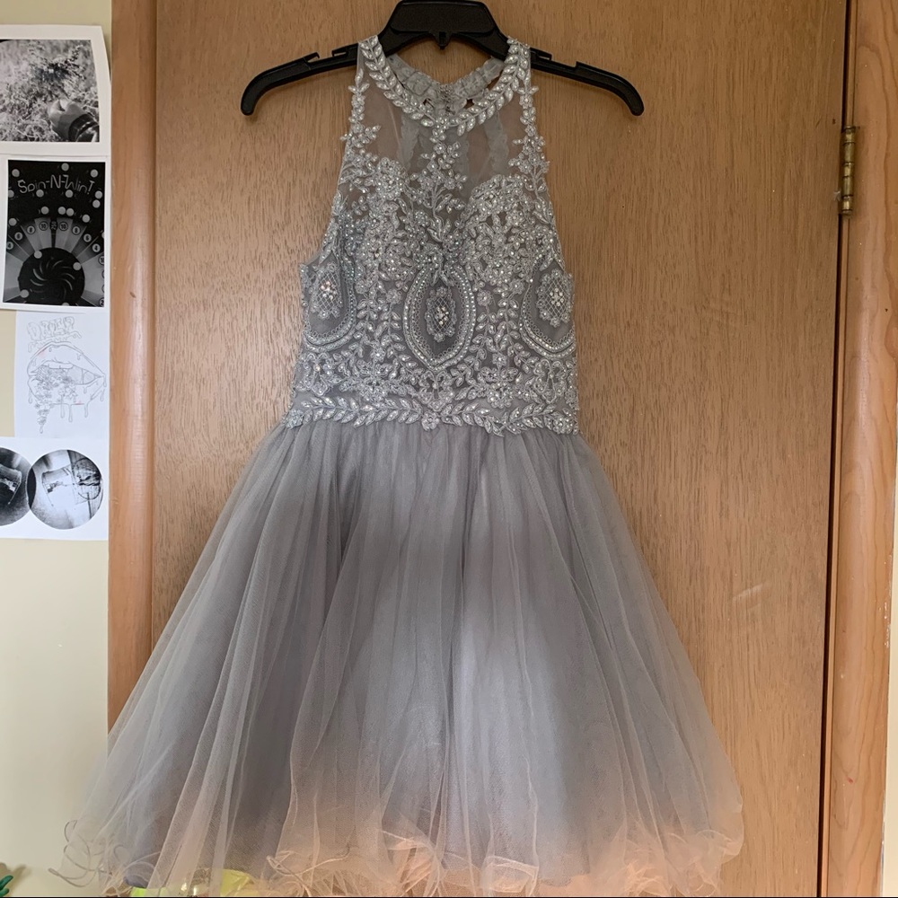 Silver/Gray Tulle Homecoming Dress